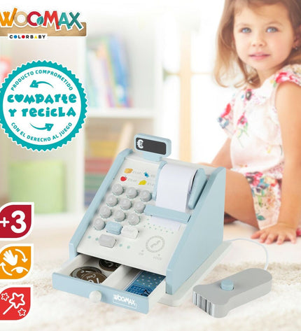 Woomax speelgoedkassa met 18 onderdelen, 4 stuks, 18x15x18 cm, imiteerspelletje voor kinderen, speelgoed en games