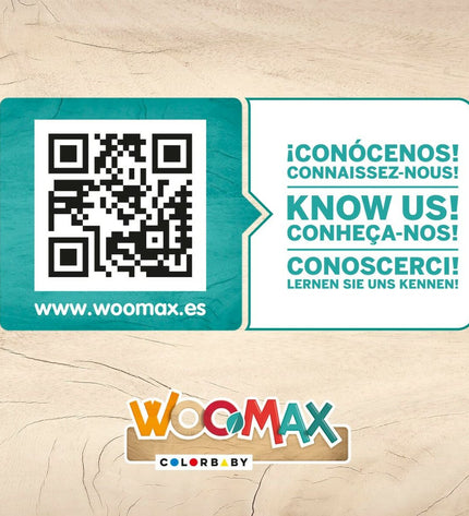Woomax speelgoedkassa set with 18 pieces, including cash register and accessories, on a white background.