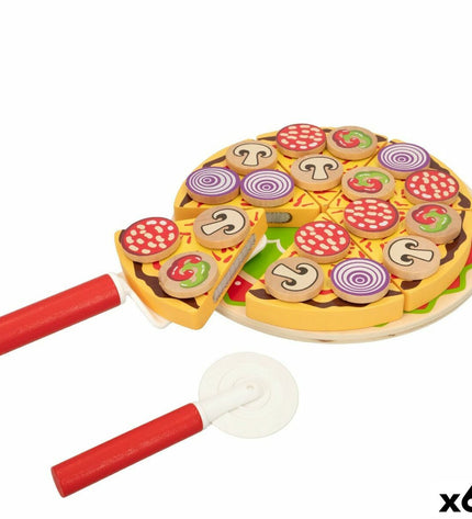 Woomax houten pizza speelgoed met 27 onderdelen voor kinderen, inclusief 6 stukken voor imiteerspel en creatieve spelen.