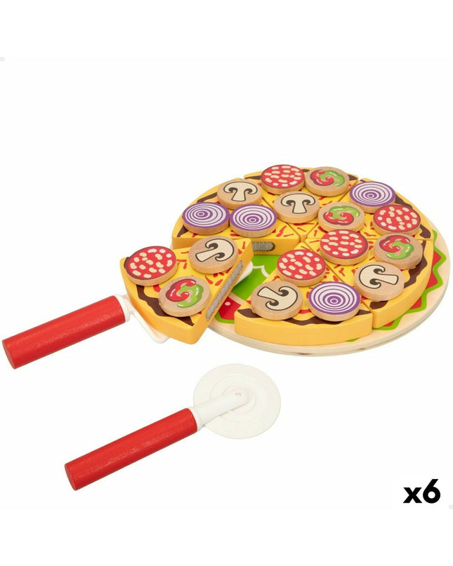 Woomax houten pizza speelgoed met 27 onderdelen voor kinderen, inclusief 6 stukken voor imiteerspel en creatieve spelen.