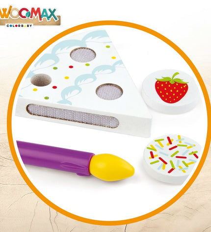 Woomax Tarta 26 houten speelmateriaal met 6 onderdelen voor imiteerspel, speelgoed en games, houten speelgoed voor kinderen