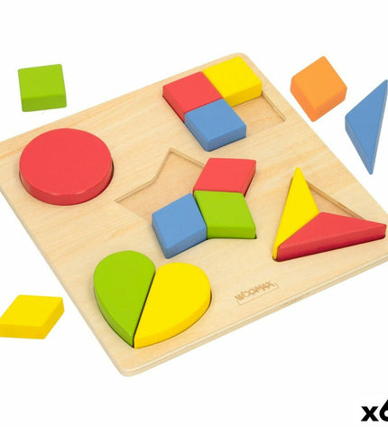 Woomax wooden children's puzzle with 16 pieces featuring 12 month icons and shape variations for educational play