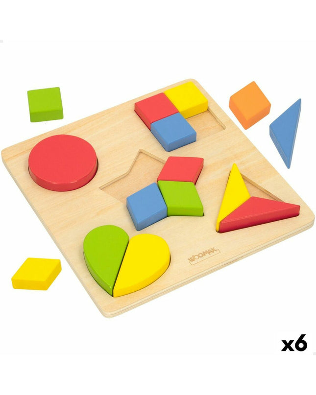 Woomax wooden children's puzzle with 16 pieces featuring 12 month icons and shape variations for educational play