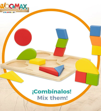 Woomax wooden children's puzzle with 16 pieces, colorful shape and month pieces for kids' play and learning.