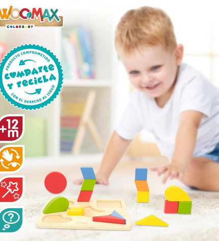 Woomax wooden children's puzzle with 16 pieces and 12 month shapes, educational toy for kids, colorful and sturdy design.