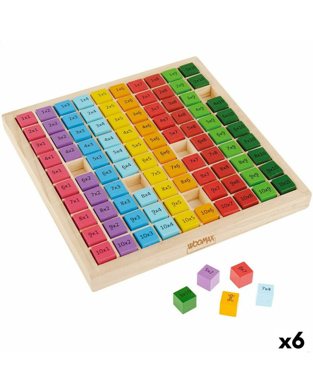 Set of six Woomax baby agility game parts, 19x2x19 cm, colorful plastic components for young children's play and development.