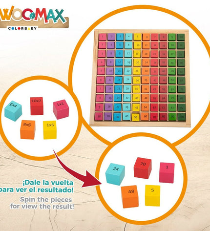 Set of six Woomax baby agility game parts, 19x2x19 cm, colorful plastic pieces for young children's play and development.