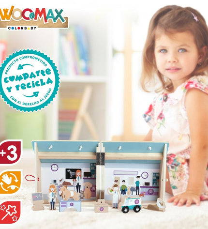Woomax dierenarts speelset met 9 onderdelen, 4 stuks, speelgoed voor kinderen, inclusief dierenarts en dieren accessoires