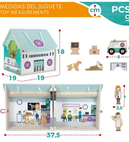 Woomax dierenarts playset with 9 pieces, including tools and accessories, in a compact 19x18x19 cm size for kids' pretend play