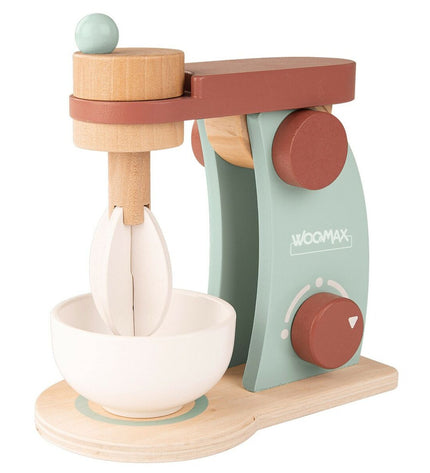 Six Woomax toy mixers, 10x18x17 cm, colorful plastic play pretend kitchen accessories for children, imitation game toys.