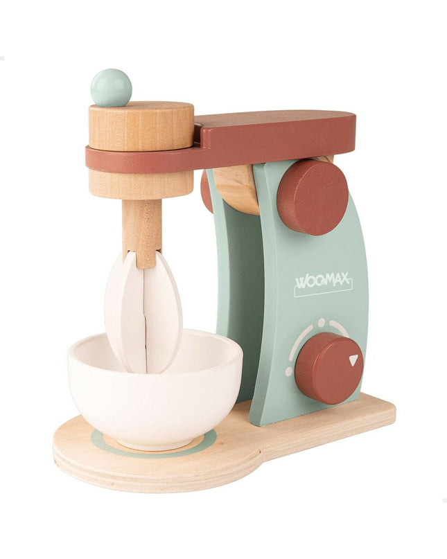 Six Woomax toy mixers, 10x18x17 cm, colorful plastic play pretend kitchen accessories for children, imitation game toys.