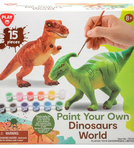 Set van 2 PlayGo dinosaurus speelgoed met 15 onderdelen, geschikt om te schilderen, 14,5 x 9,5 x 5 cm, voor speelgoed en creatieve activiteiten.
