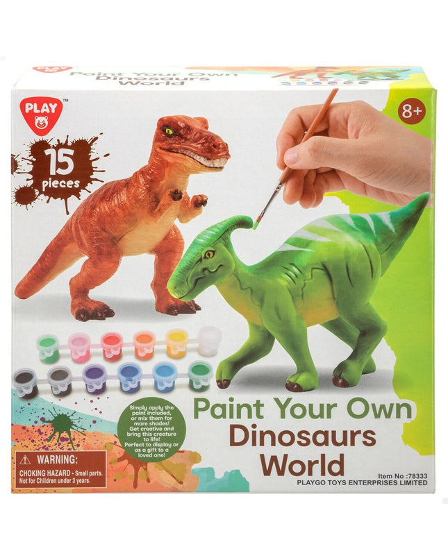 Set van 2 PlayGo dinosaurus speelgoed met 15 onderdelen, geschikt om te schilderen, 14,5 x 9,5 x 5 cm, voor speelgoed en creatieve activiteiten.