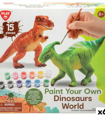 Set van 2 PlayGo dinosaurussen speelgoed met 15 schilderonderdelen, grote actiefiguren voor kinderen, 14,5 x 9,5 x 5 cm
