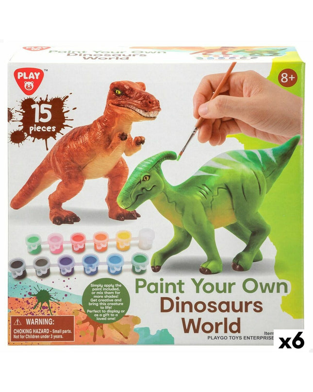 Set van 2 PlayGo dinosaurussen speelgoed met 15 schilderonderdelen, grote actiefiguren voor kinderen, 14,5 x 9,5 x 5 cm
