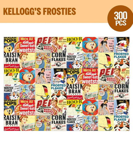 Colorbaby Frosties puzzle with 300 pieces, 6 sets, featuring colorful Kellogg's Frosties cereal design on 60x45 cm cardboard.