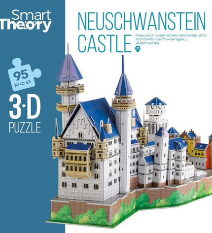 Colorbaby 3D Swan Castle puzzle with 95 pieces, colorful plastic construction, assembled size 43.5 x 33 x 18.5 cm, six sets included.