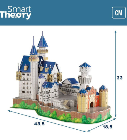 Colorbaby 3D Swan Castle puzzle with 95 pieces, measuring 43.5 x 33 x 18.5 cm, featuring colorful castle design and six boxes