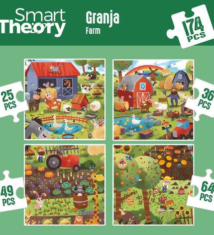 Colorbaby 4-in-1 farm puzzle with 174 pieces, children's educational toy, showing colorful farm scene on 68x68 cm puzzle board.