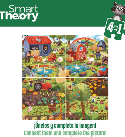 Colorbaby 4-in-1 farm puzzle with 174 pieces, bright farm scene, suitable for children, 68x68 cm, six puzzle pieces included.