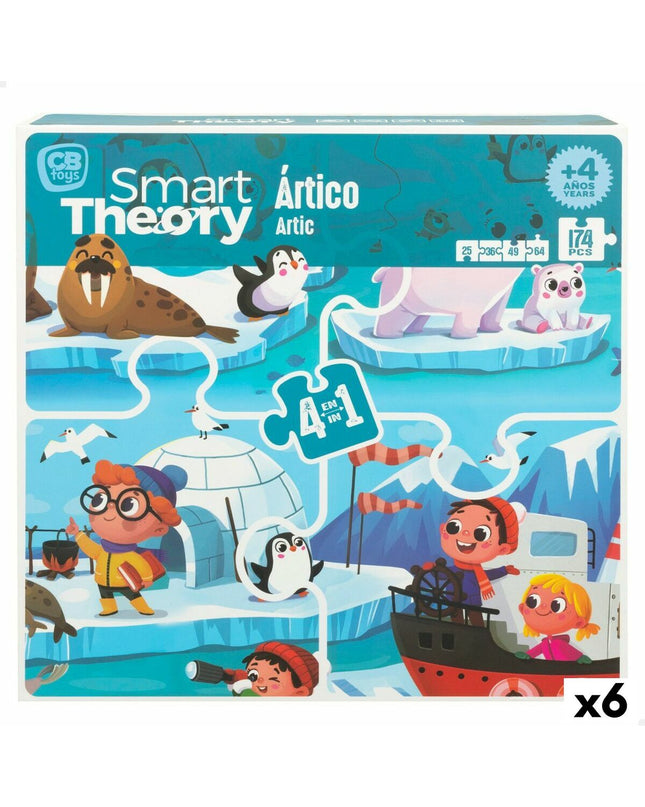 Colorbaby Artic 4-in-1 wooden puzzle set with 174 pieces, colorful Arctic-themed images, suitable for kids’ educational play.
