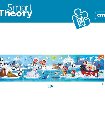 Colorbaby Artic 4-in-1 kids' puzzle set with 174 pieces, colorful Arctic-themed jigsaw puzzles, 136x34 cm size, six puzzles included.