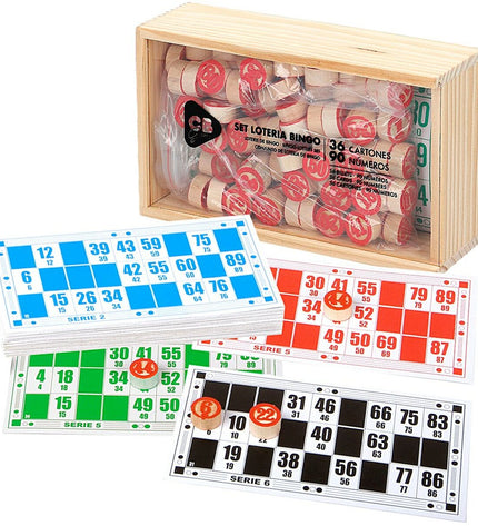 Set of 24 Bingo CB Games wooden, paper, and plastic game pieces for bingo and related games, suitable for children and adults.