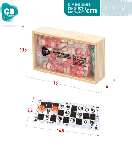 Set of 24 Bingo CB Games wooden, paper, and plastic bingo game pieces for children and family fun.