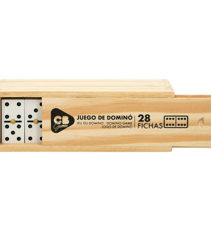 Set of six CB Games Dominoes with black and white dots, made of durable plastic for fun family game nights.