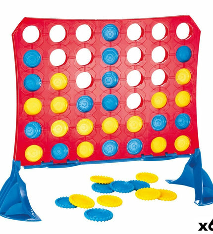 Six CB Games 4 Op Eén Rij toy sets with 42 pieces, featuring colorful game components in a compact 31.5 x 26 x 13 cm size.
