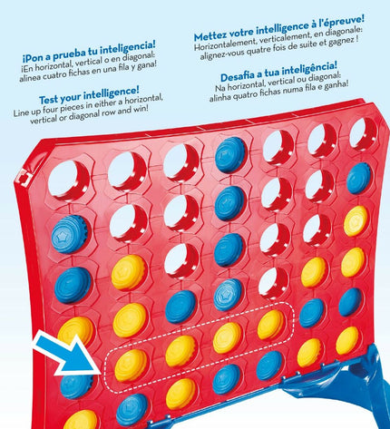 Set of six CB Games 4 Op Eén Rij toy games with 42 pieces, measuring 31.5 x 26 x 13 cm, suitable for children.