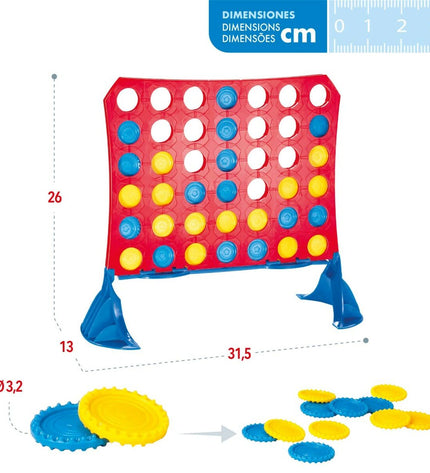 Set of six CB Games 4 Op Eén Rij tabletop game kits with 42 parts, measuring 31.5 x 26 x 13 cm, for fun family play.