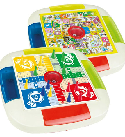 Set of six CB Games Parchis en Oca game boards, 26x5x26 cm, colorful wooden board game accessories for family fun.