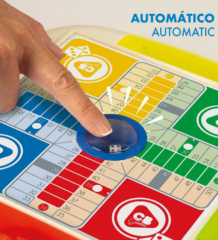 Six CB Games Parchis en Oca game boards, 26x5x26 cm, colorful wooden game pieces for family playing fun.