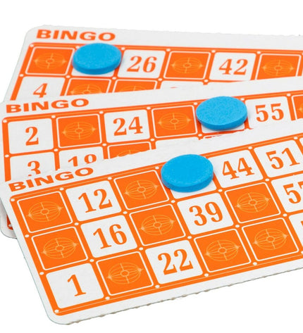 Six CB Games Bingo CB Games plastic cardboard game pieces for fun and easy bingo play.