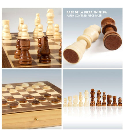 Set of four CB Games wooden chess and checkers game boards with drawers, ideal for kids' toys and game accessories.