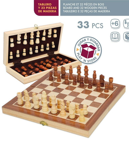 Set of six wooden chess games by CB Games, featuring classic chess pieces in a natural wood finish.