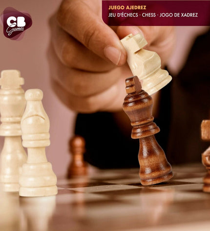 Six wooden CB Games chess sets for children featuring colorful pieces, ideal for educational and family-friendly play.