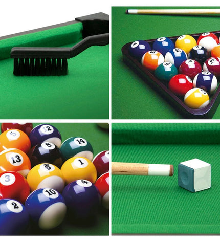 Two CB Games tabletop billiard game sets, compact 51x9x31 cm, with detailed billiard accessories and colorful game pieces.