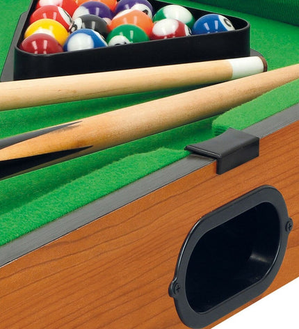 Two CB Games tabletop billiard game sets, measuring 51 x 9 x 31 cm, with colorful playing surfaces and game accessories.