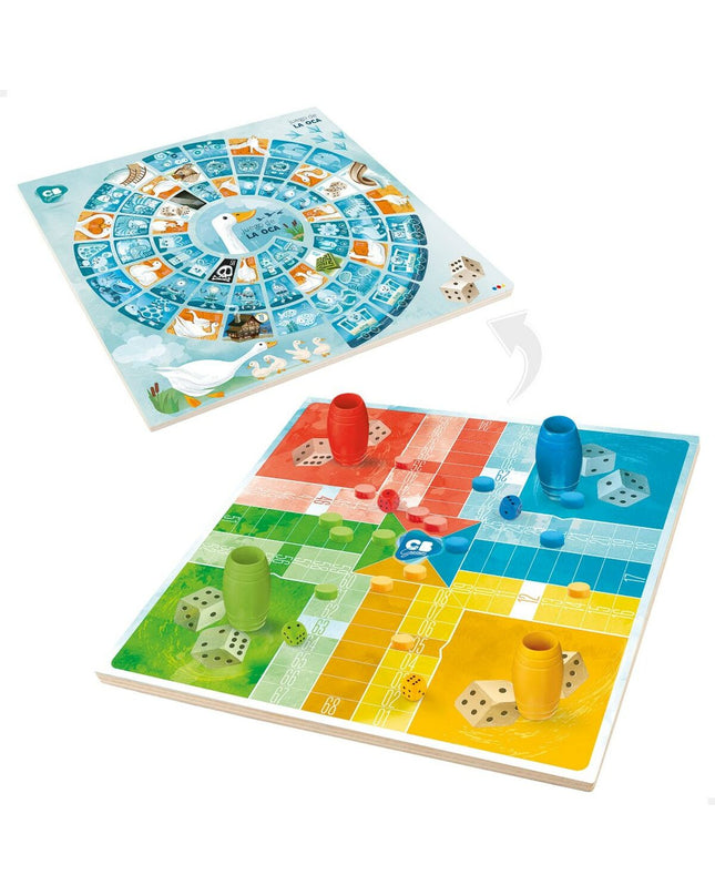 CB Games Parchis en Oca board game set with 25x25 cm colorful game board and 25 pieces for children and family fun.