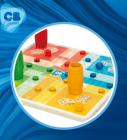 CB Games Parchis en Oca board game with 25x25cm wooden playing surface and 25 colorful game pieces for children and families