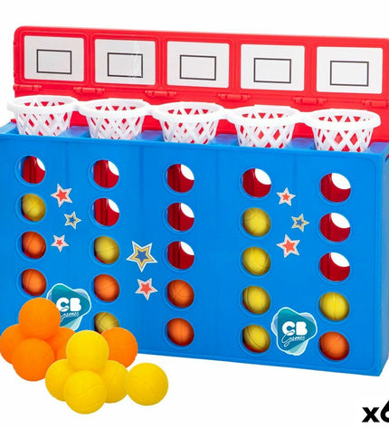 Six Colorbaby 4 Op Eén Rij game pieces, colorful plastic toys for children, measuring 36.5 x 29 x 7 cm each.