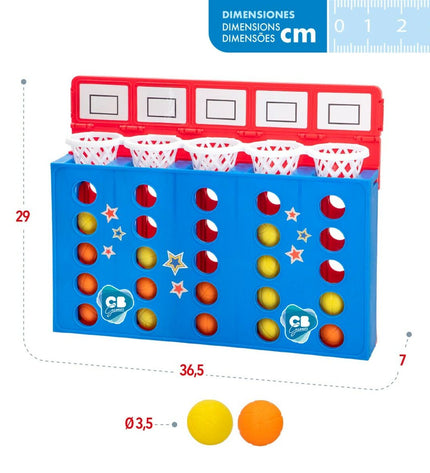 Six colorful Colorbaby 4 op één rij game sets, children's educational toys with 36.5 x 29 x 7 cm size, for kids' fun and learning.