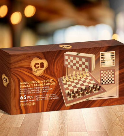 Six CB Games wooden backgammon and chess game boards, featuring detailed designs for classic board game play.