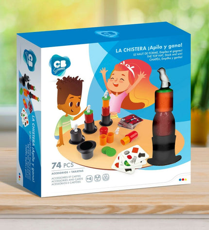 Set of six CB Games high hat game accessories for fun toy and game entertainment, featuring colorful wooden pieces.
