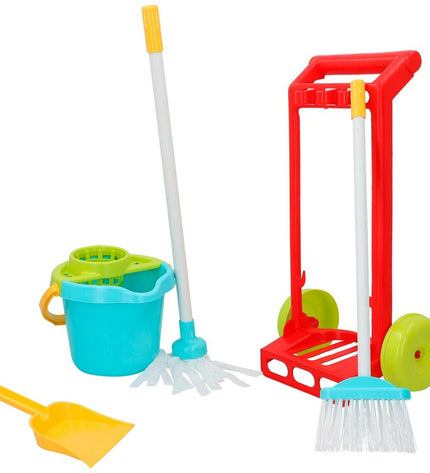 Colorbaby cleaning trolley with accessories, toy set including five pieces, 24.5 x 43.5 x 15 cm, suitable for imaginative play.
