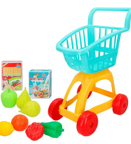 Colorbaby My Home toy shopping cart with 10 pieces, measuring 34x54x29 cm, part of imitate play set for children.