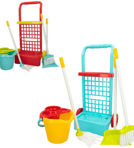 Colorbaby cleaning trolley with five accessories, toy playset for imaginative role-playing, measuring 30.5 x 55.5 x 19.5 cm.