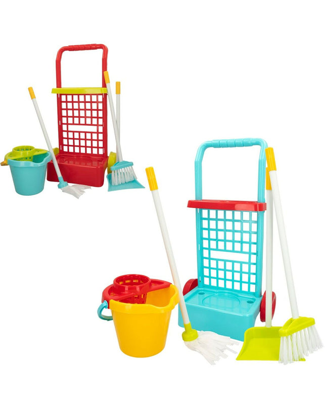 Colorbaby cleaning trolley with five accessories, toy playset for imaginative role-playing, measuring 30.5 x 55.5 x 19.5 cm.